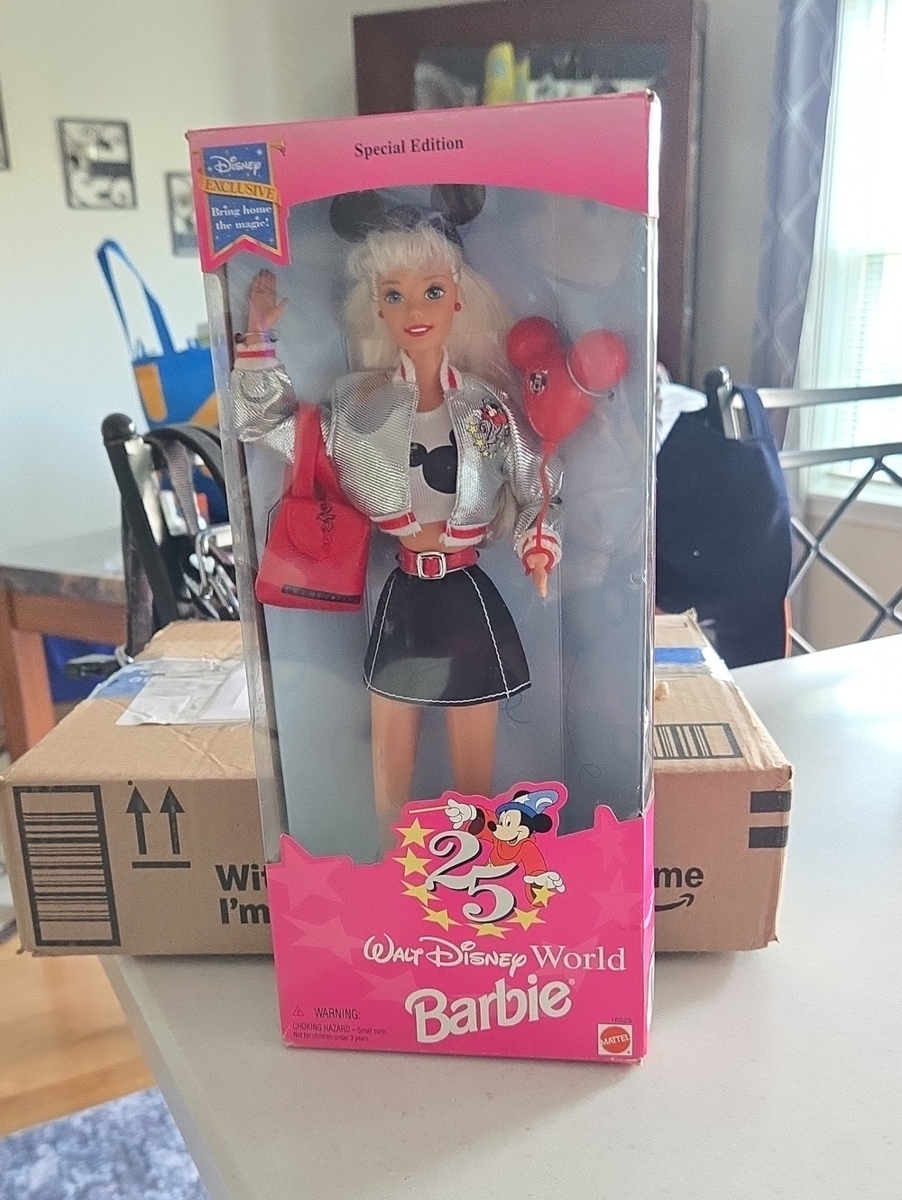 Disney 25th Anniversary Barbie Doll in Pink, Silver and Black